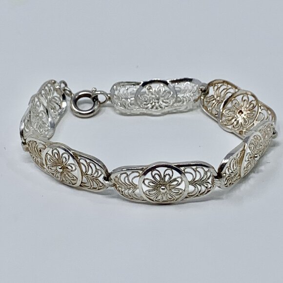 Birks Sterling Silver Floral Filigree Bracelet Size 6 - Picture 3 of 12